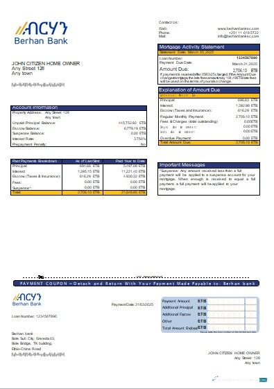 Download Ethiopia Berhan bank mortgage statement scr Photoshop template